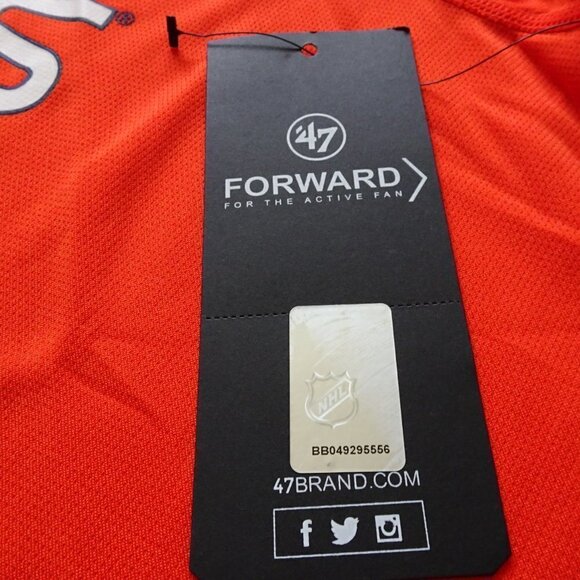 47 Brand EDMONTON OILERS Hockey T-Shirt Size M Orange Microlite Fabric Logo - Picture 5 of 6